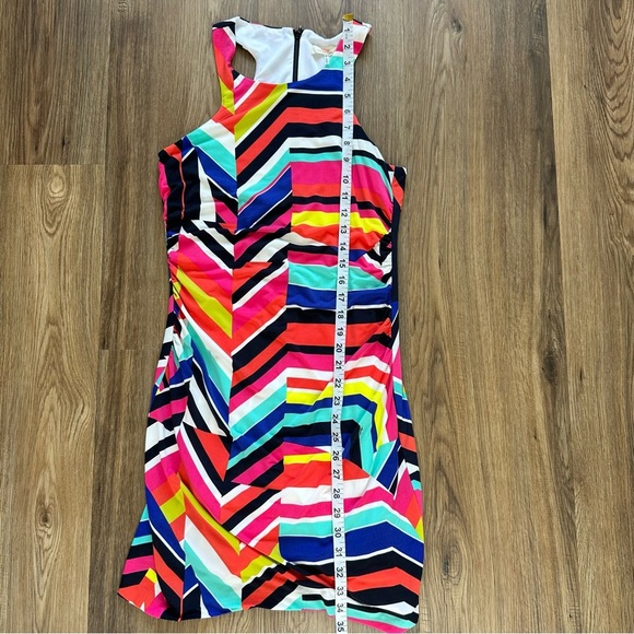 Trina Turk Amaya Colorful Print Bodycon Mini Dress Medium Ruched Sleeveless - Picture 12 of 12
